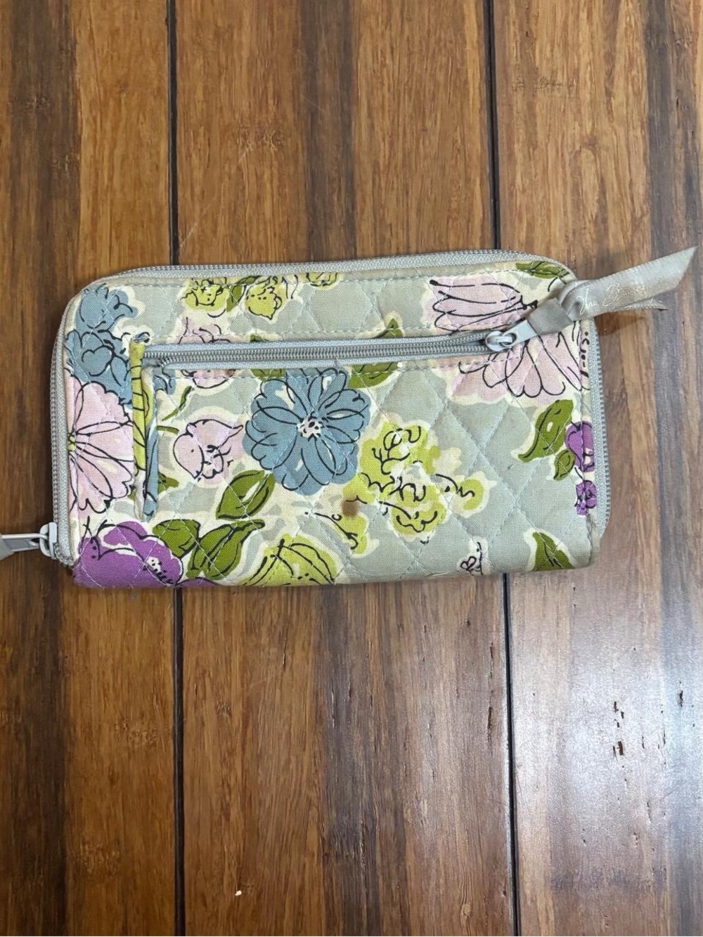 Vera Bradley floral zip pouch with purple, blue, and green flowers